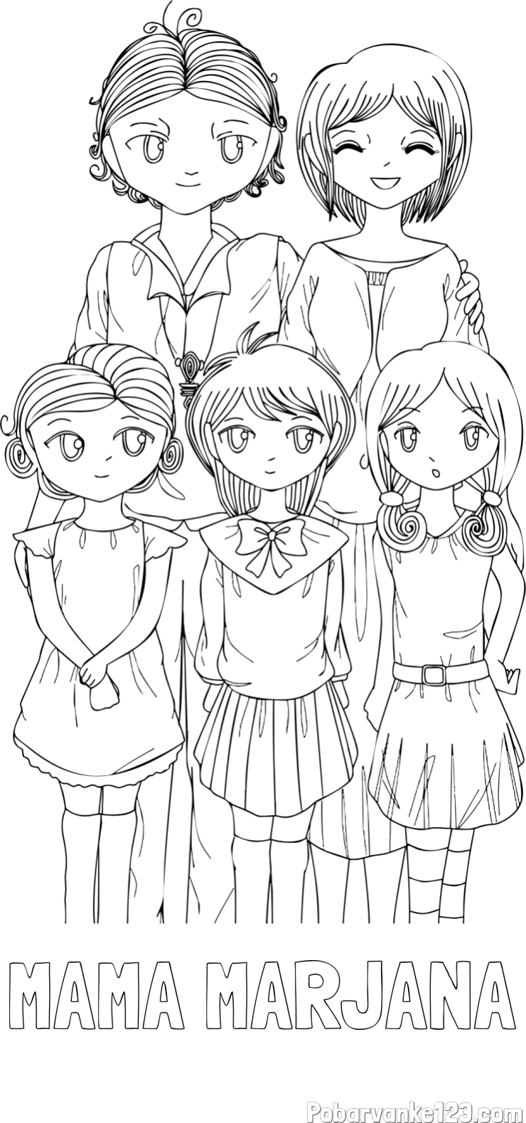 Pobarvanka imena MAMA MARJANA in anime risani junaki
