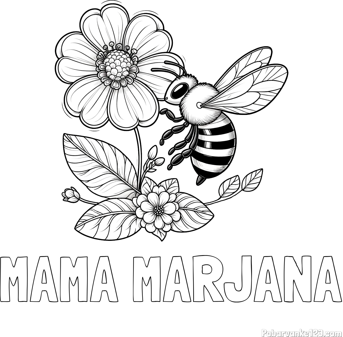 Pobarvanka imena MAMA MARJANA in otroška pobarvanka čebelice in rožice