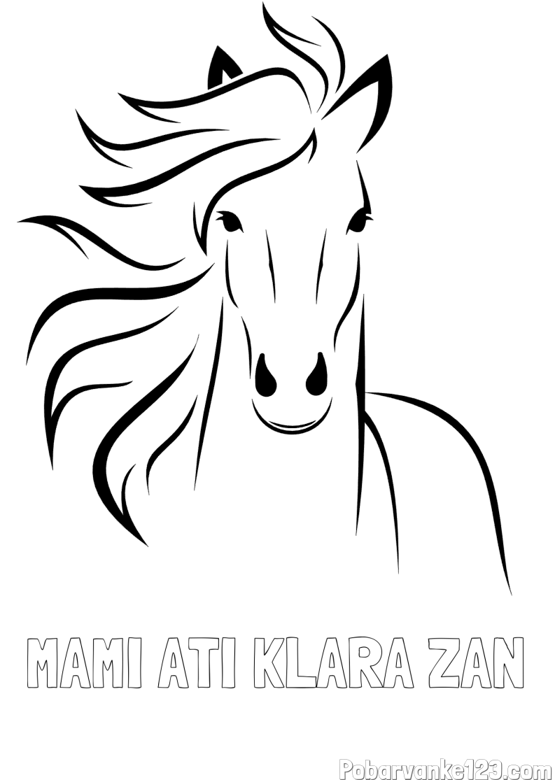 Pobarvanka imena MAMI ATI KLARA ŽAN in lepa pobarvanka konja
