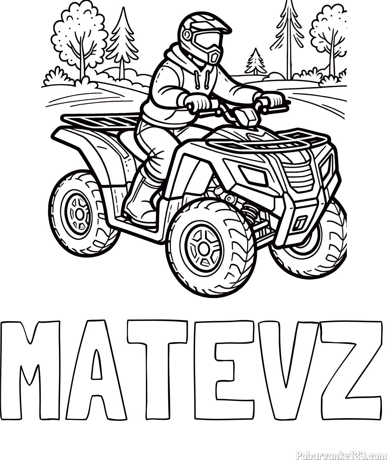 Pobarvanka imena MATEVŽ in pobarvanka motorista na štirikolesniku