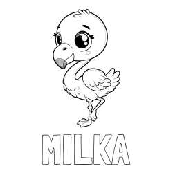 Online izdelana pobarvanka - Pobarvanka imena MILKA in otroška pobarvanka flaminga