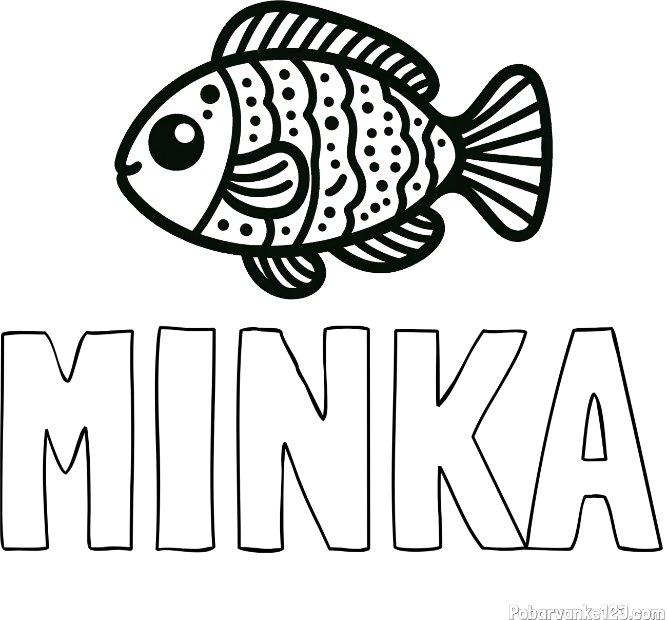Pobarvanka imena MINKA in otroška pobarvanka ribe
