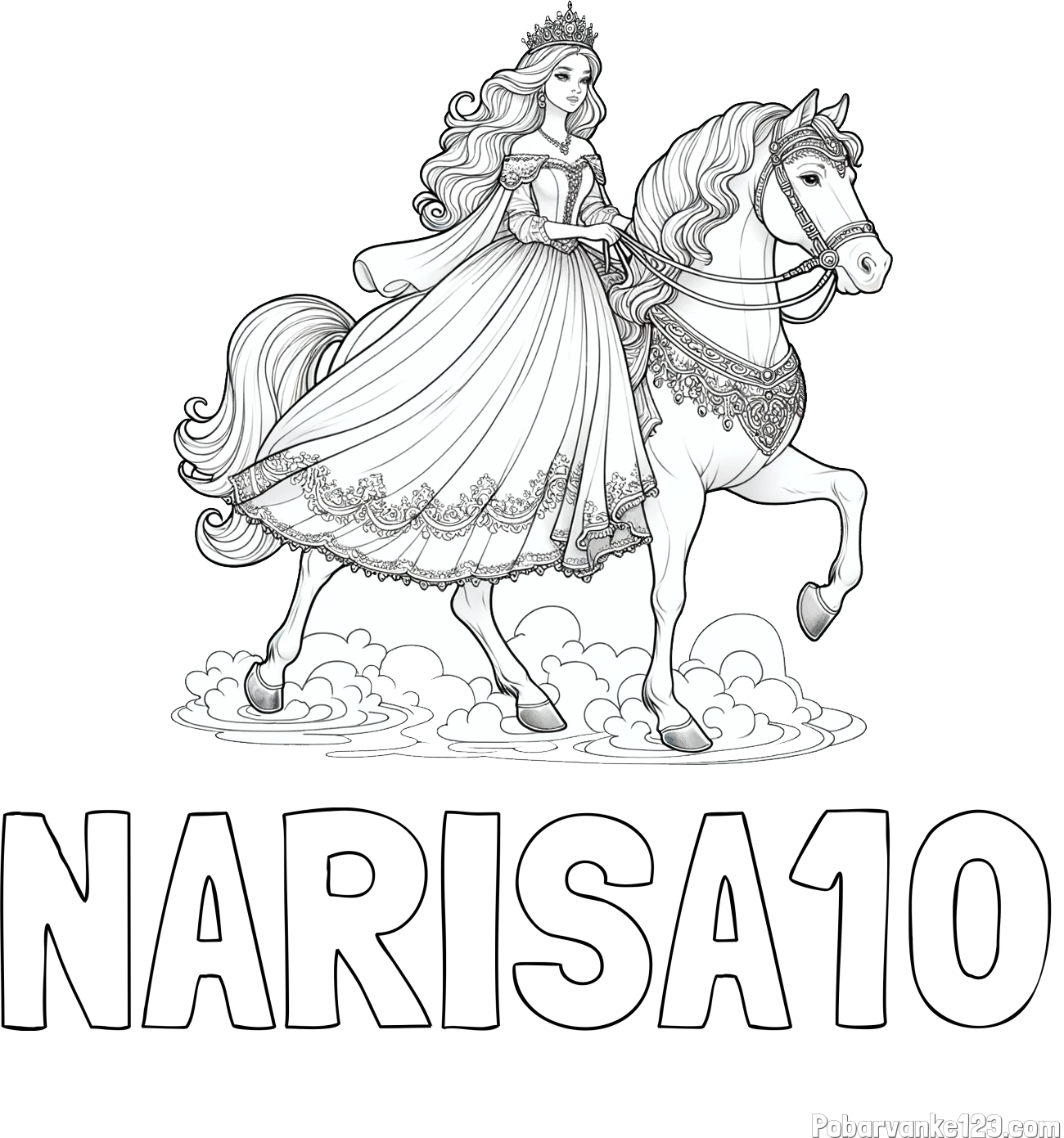 Pobarvanka imena NARISA10 in pobarvanka princese na konju