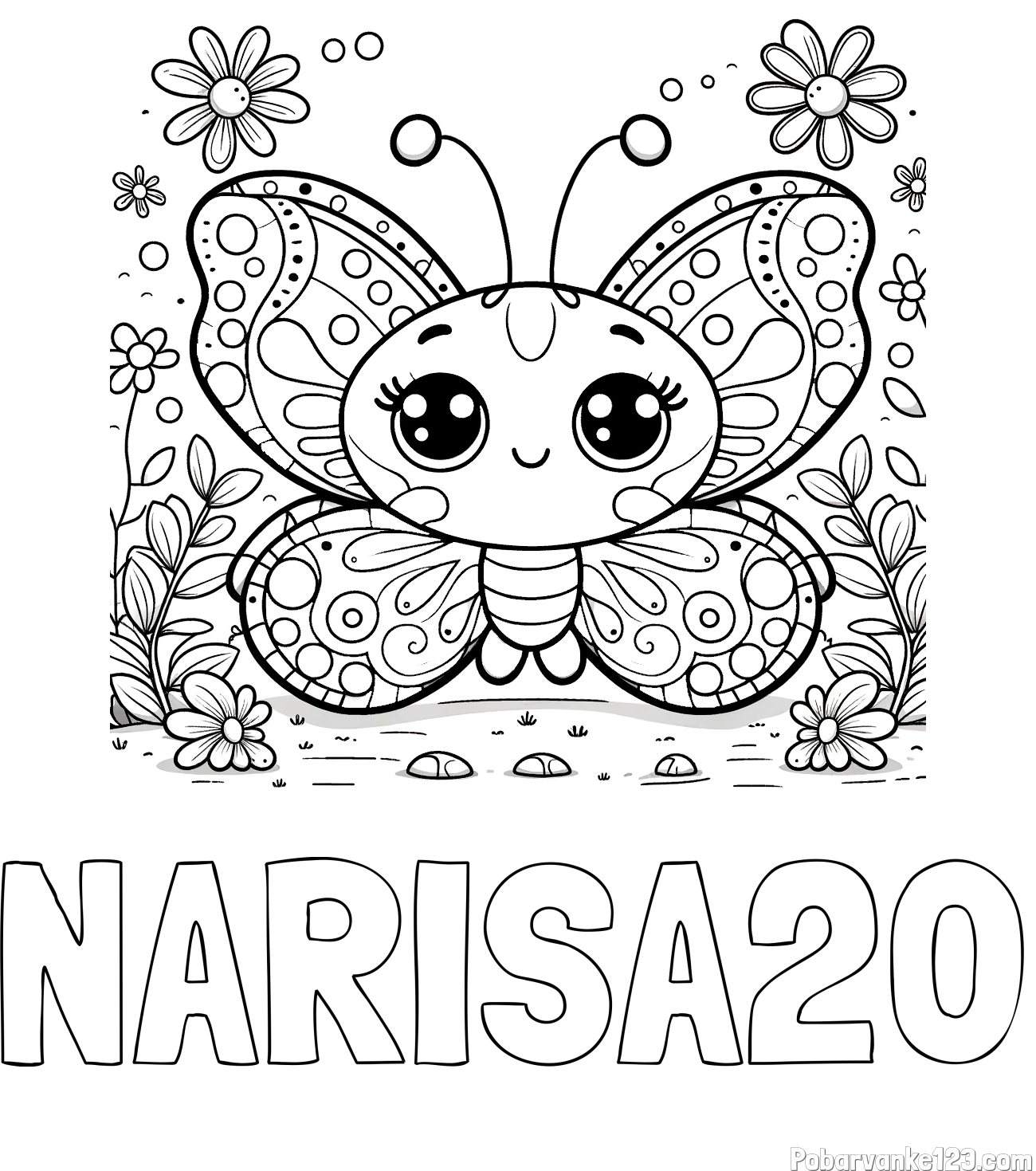 Pobarvanka imena NARISA20 in pobarvanka ljubkega metuljčka