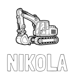 Online izdelana pobarvanka - Pobarvanka imena NIKOLA in pobarvanka velikega delovnega stroja - bagra