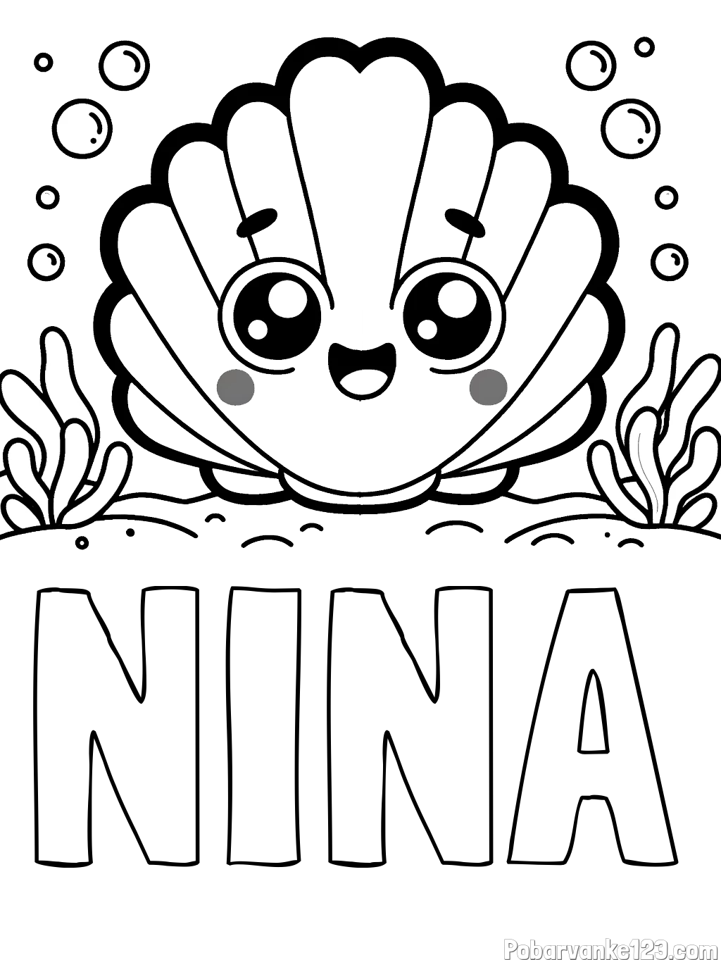 Pobarvanka imena NINA in pobarvanka nasmejane školjke