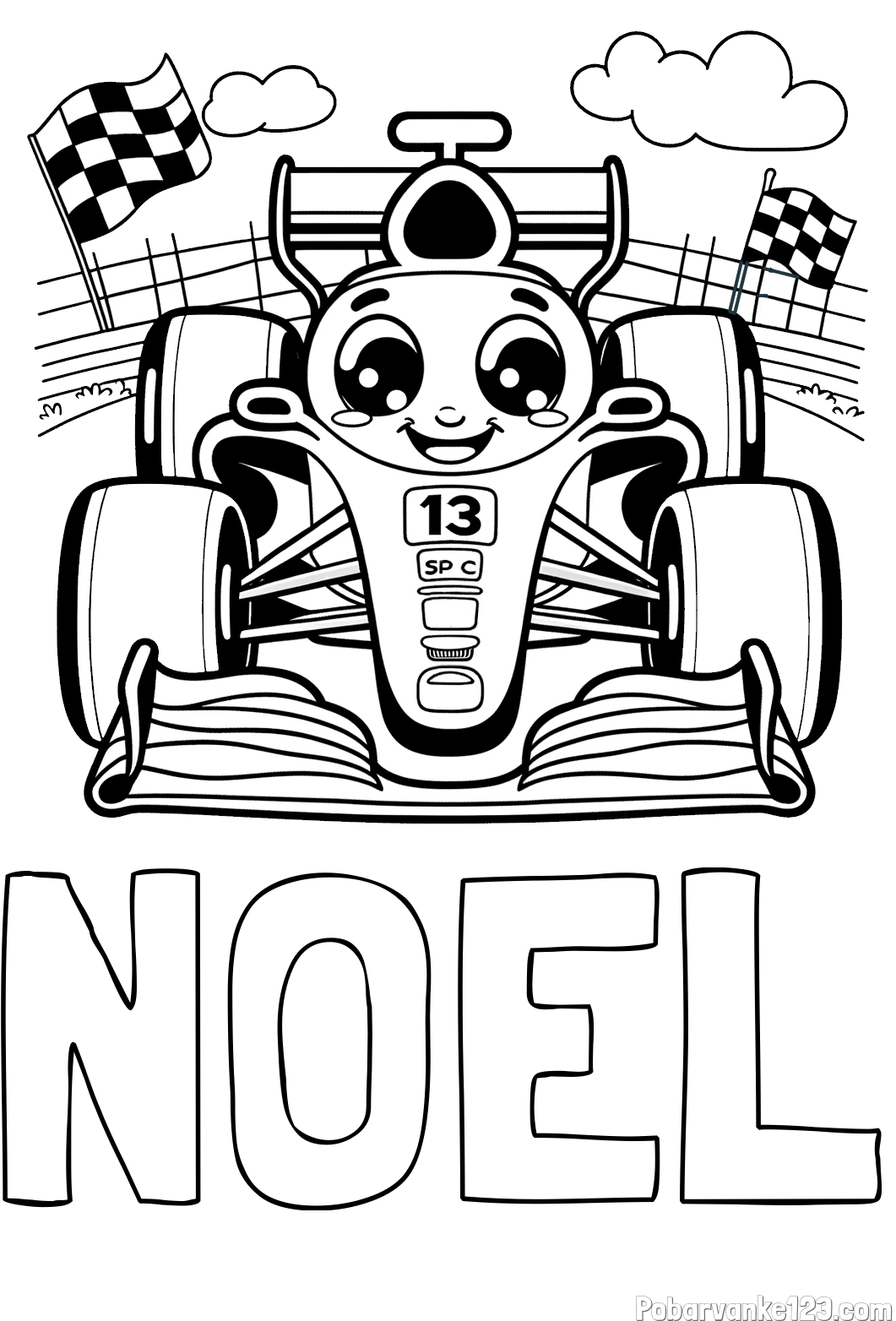 Pobarvanka imena NOEL in otroška pobarvanka FORMULA 1
