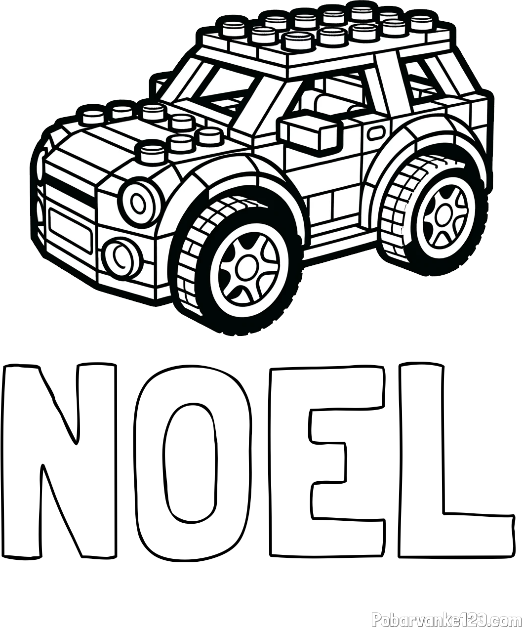 Pobarvanka imena NOEL in pobarvanka avtomobila sestavljenega iz LEGO kock