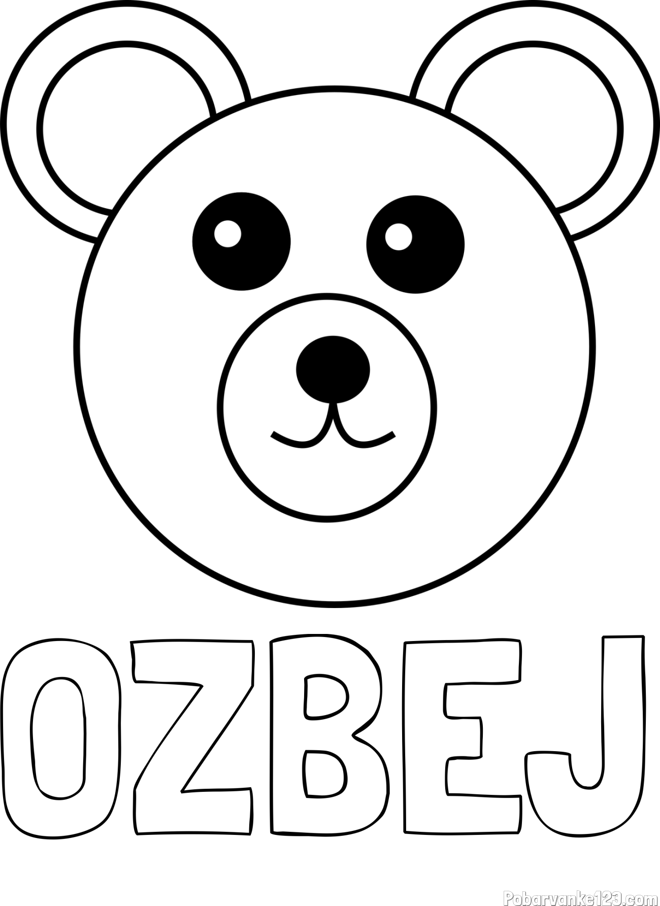 Pobarvanka imena OŽBEJ in preprosta pobarvanka medvedka