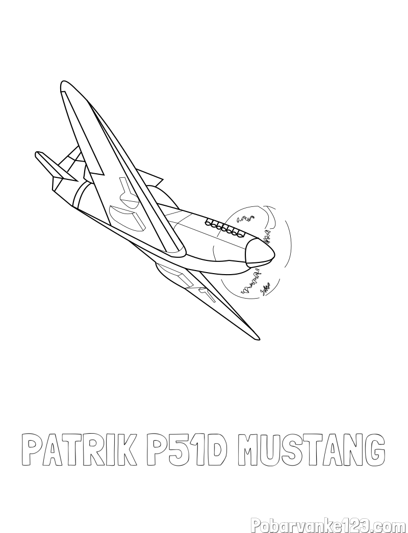Pobarvanka imena PATRIK P51D MUSTANG in pobarvanka lovca
