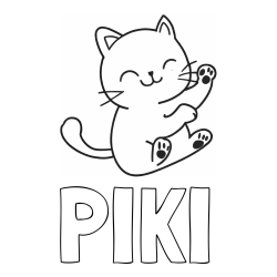 Online izdelana pobarvanka - Pobarvanka imena PIKI in pobarvanka razigranega mucka