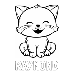 Online izdelana pobarvanka - Pobarvanka imena RAYMOND in pobarvanka prikupne mačke