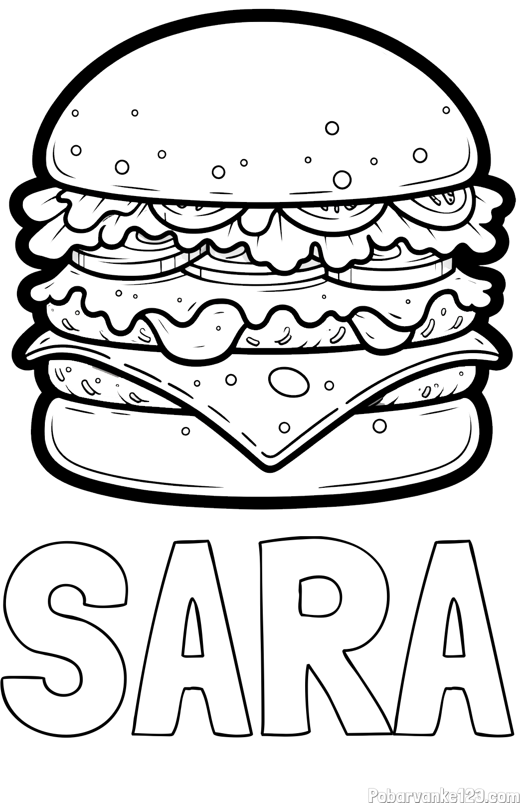 Pobarvanka imena SARA in pobarvanka hamburger