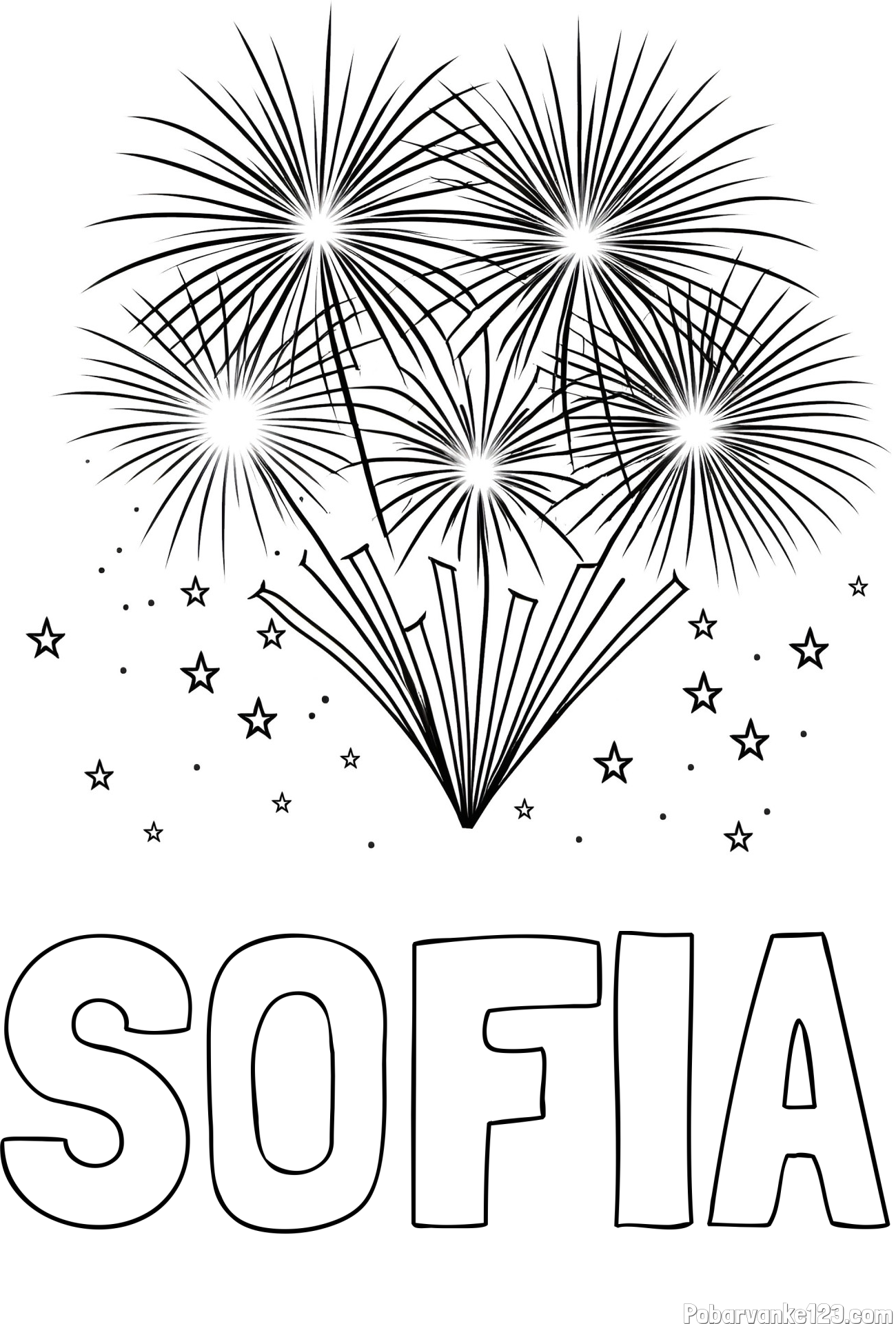 Pobarvanka imena SOFIA in pobarvanka velikega ognjemeta z zvezdicami
