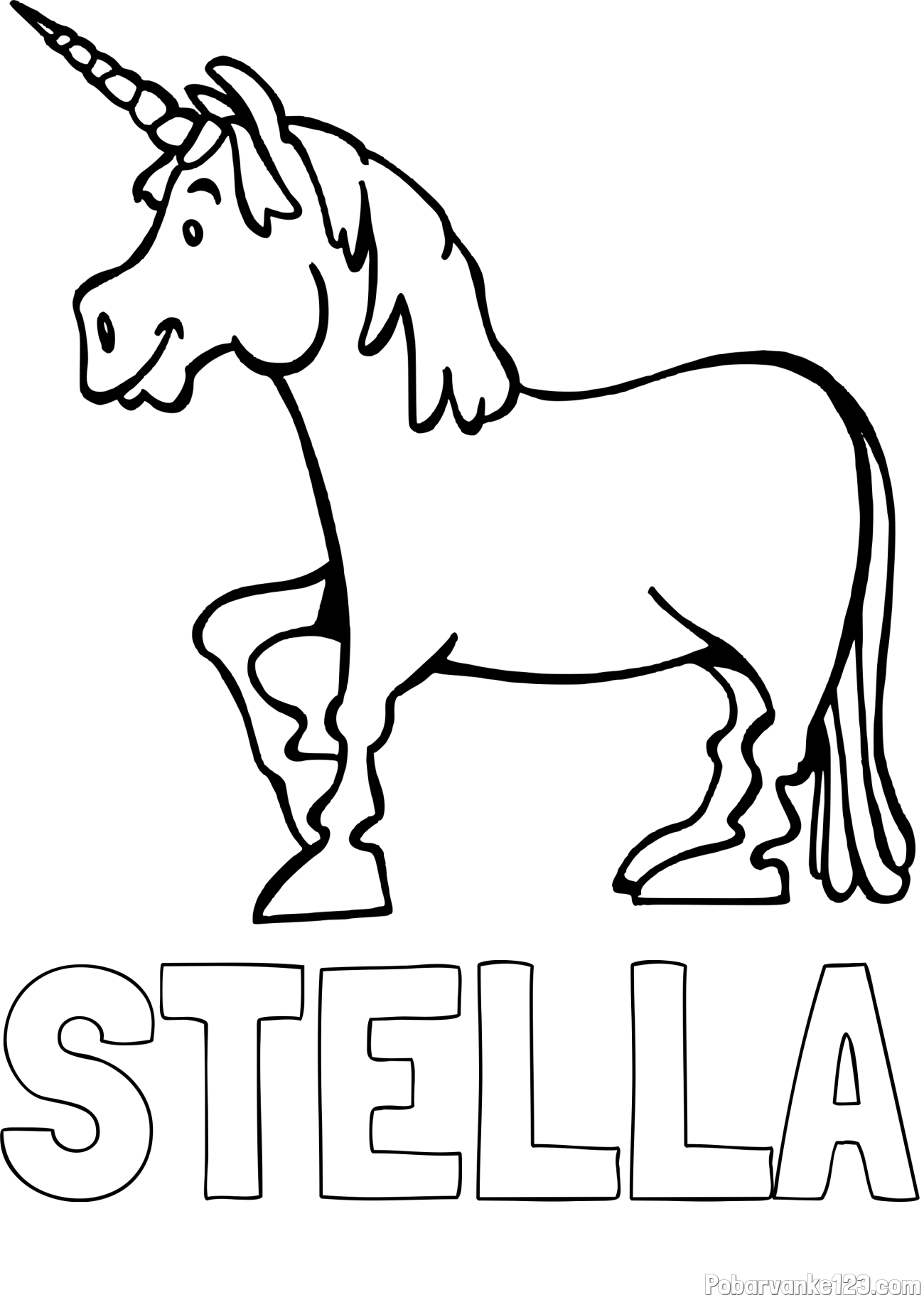 Pobarvanka imena STELLA in pobarvanka veselega samoroga
