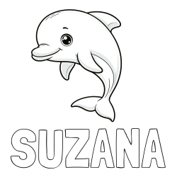 Online izdelana pobarvanka - Pobarvanka imena SUZANA in otroška pobarvanka ljubkega delfina