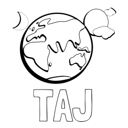 Pobarvanka imena TAJ in pobarvanka planeta Zemlje, lune ter sonca