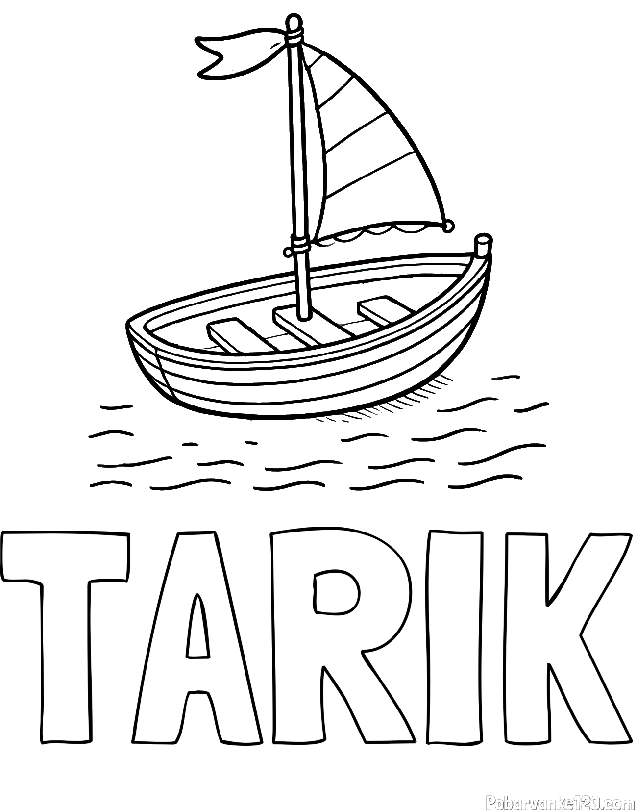 Pobarvanka imena TARIK in preprosta pobarvanka ladjice