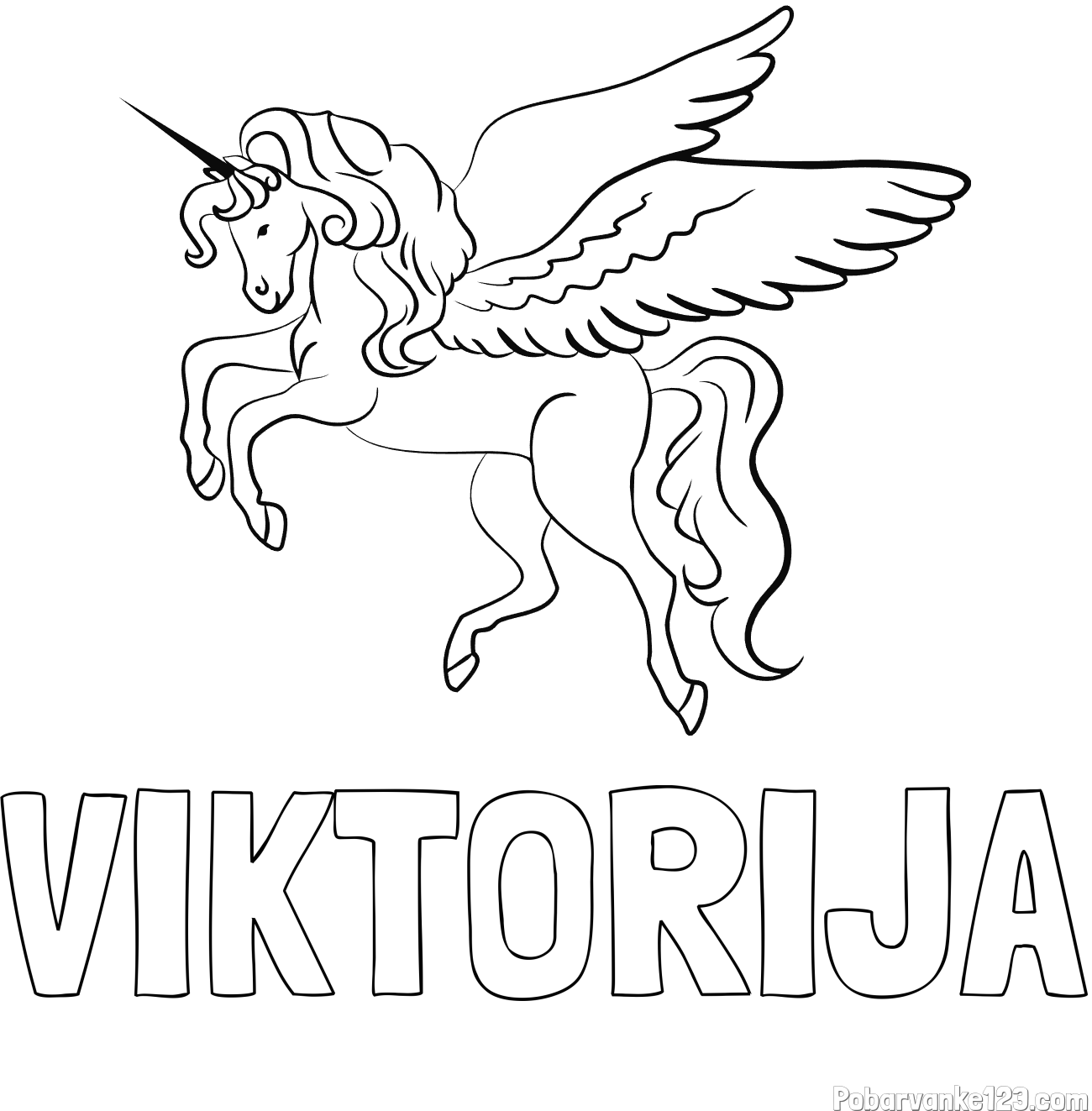 Pobarvanka imena VIKTORIJA in lepa pobarvanka samoroga