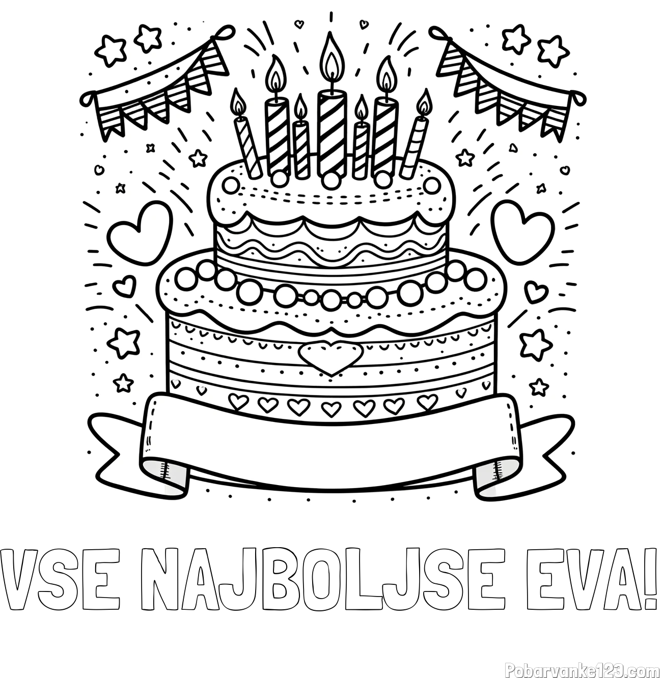 Pobarvanka imena VSE NAJBOLJŠE EVA! in pobarvanka velike torte za rojstni dan