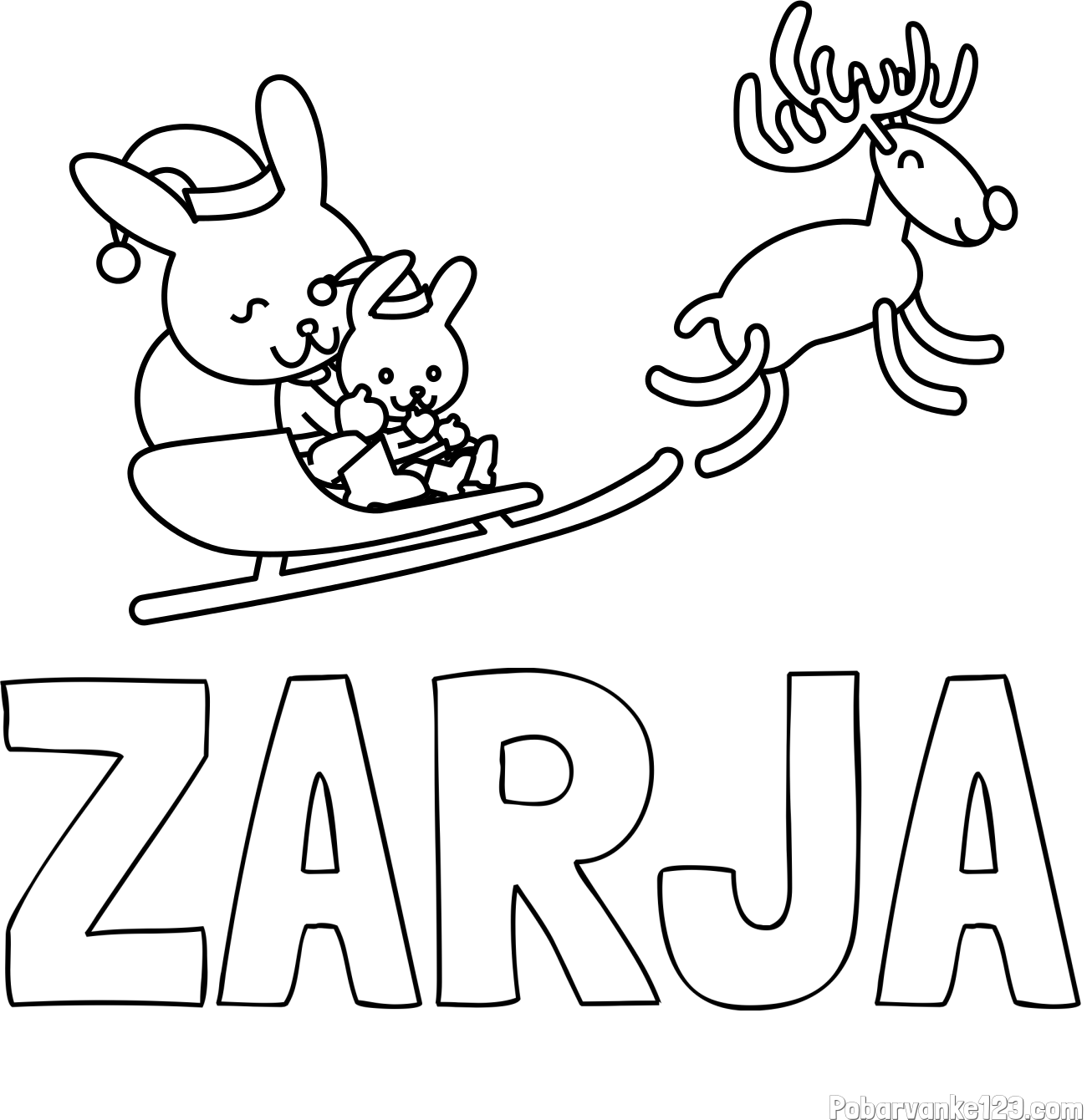 Pobarvanka imena ZARJA in božične sani