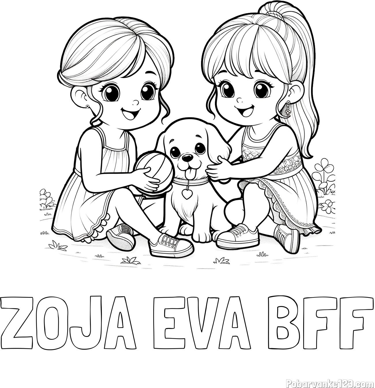 Pobarvanka imena ZOJA EVA BFF in pobarvanka prijateljic s kužkom