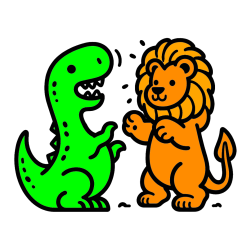 Pobarvana pobarvanka - Pobarvanka dinozavra, ki napada leva