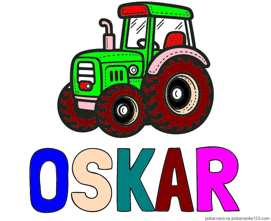 POBARVANA POBARVANKA - Pobarvanka imena OSKAR in pobarvanka čudovitega traktorja