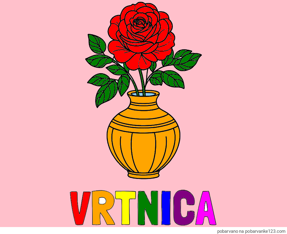 POBARVANA POBARVANKA - Pobarvanka imena VRTNICA in pobarvanka vrtnice v vazi