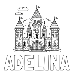 Online izdelana pobarvanka - Pobarvanka imena ADELINA in pobarvnaka velikega gradu