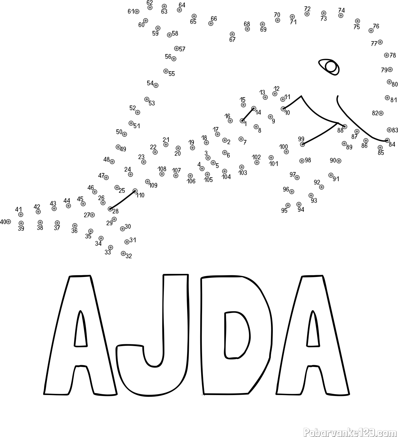 Pobarvanka imena AJDA in pobarvanka delfina - poveži številke