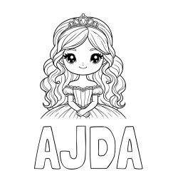 Online izdelana pobarvanka - Pobarvanka imena AJDA in pobarvanka ljubke princese