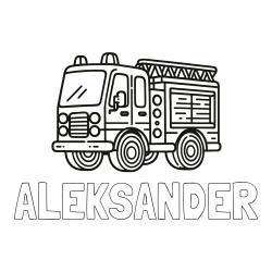 Online izdelana pobarvanka - Pobarvanka imena ALEKSANDER in pobarvanka gasilskega avtomobila