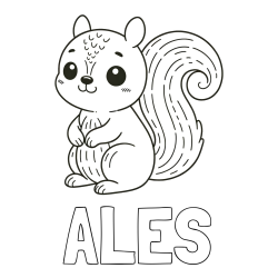 Online izdelana pobarvanka - Pobarvanka imena ALEŠ in otroška pobarvanka veveričke
