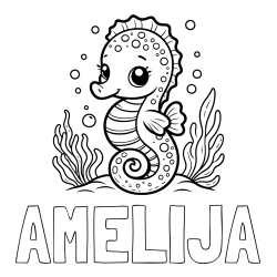 Online izdelana pobarvanka - Pobarvanka imena AMELIJA in pobarvanka morskega konjička