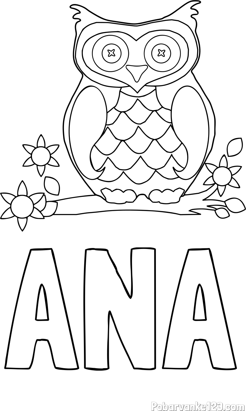 Pobarvanka imena ANA in pobarvanka sove