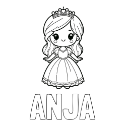 Online izdelana pobarvanka - Pobarvanka imena ANJA in pobarvanka ljubke princeske