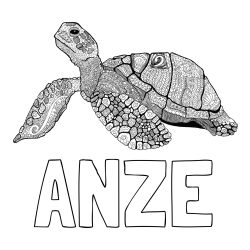 Online izdelana pobarvanka - Pobarvanka imena ANZE in pobarvanka velike želve - mandale