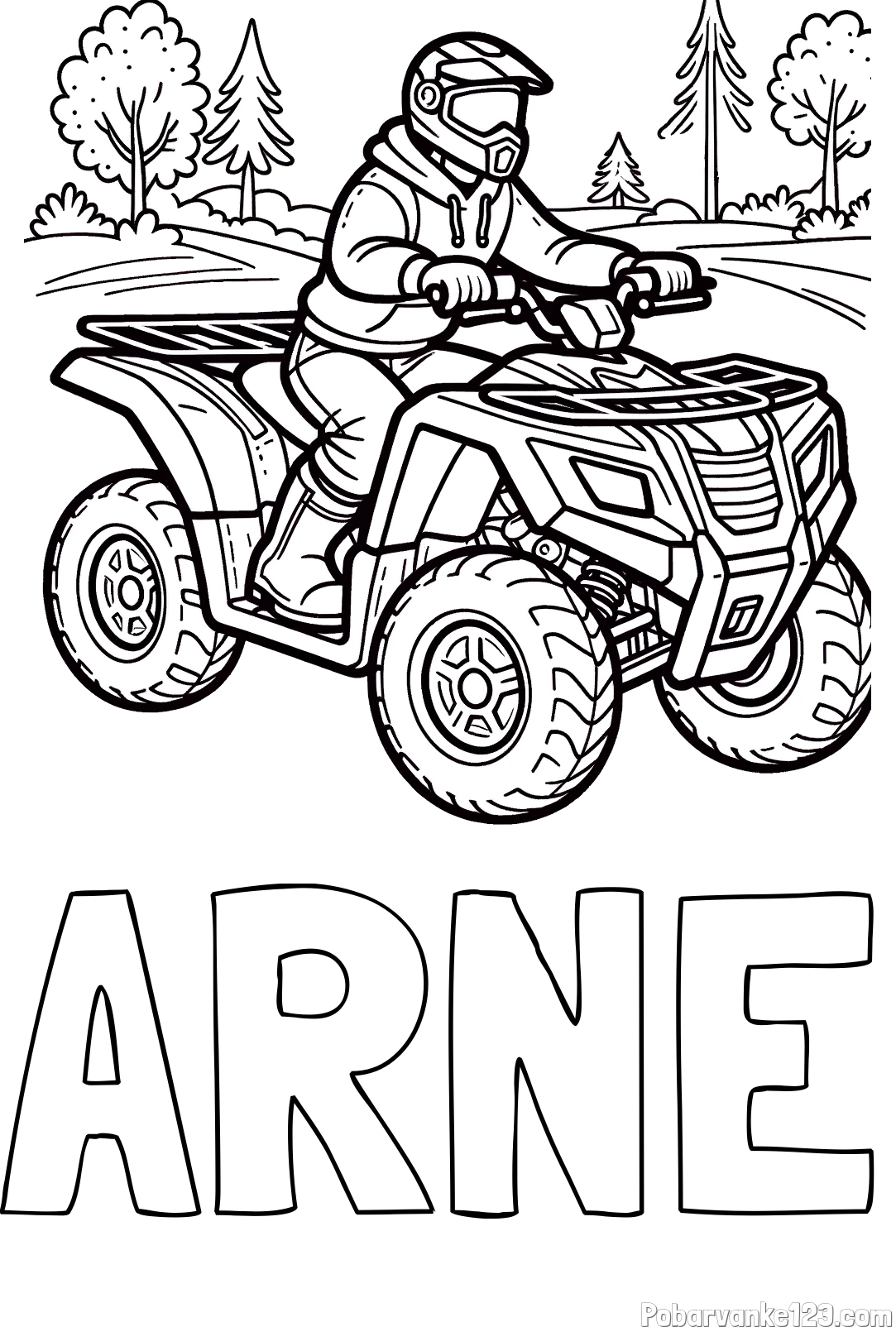 Pobarvanka imena ARNE in pobarvanka motorista na štirikolesniku