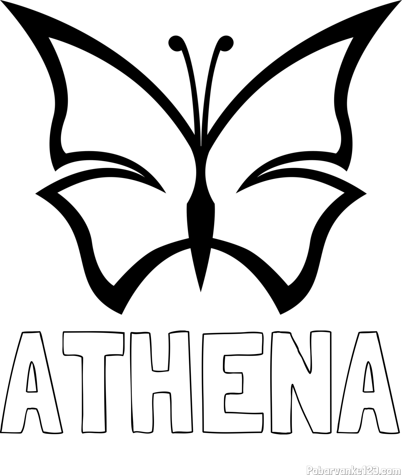 Pobarvanka imena ATHENA in otroška pobarvanka metulja