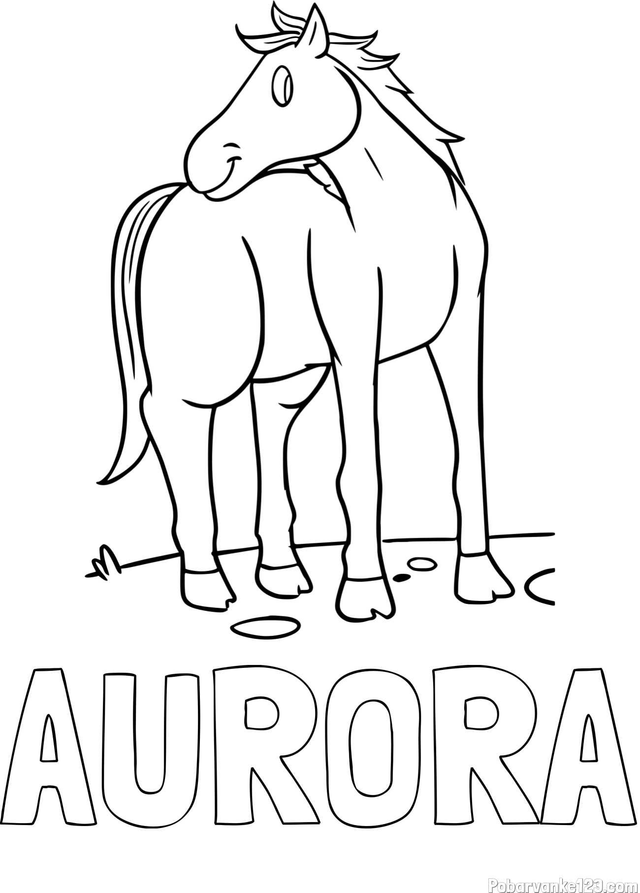 Pobarvanka imena AURORA in pobarvanka prikupnega konjička