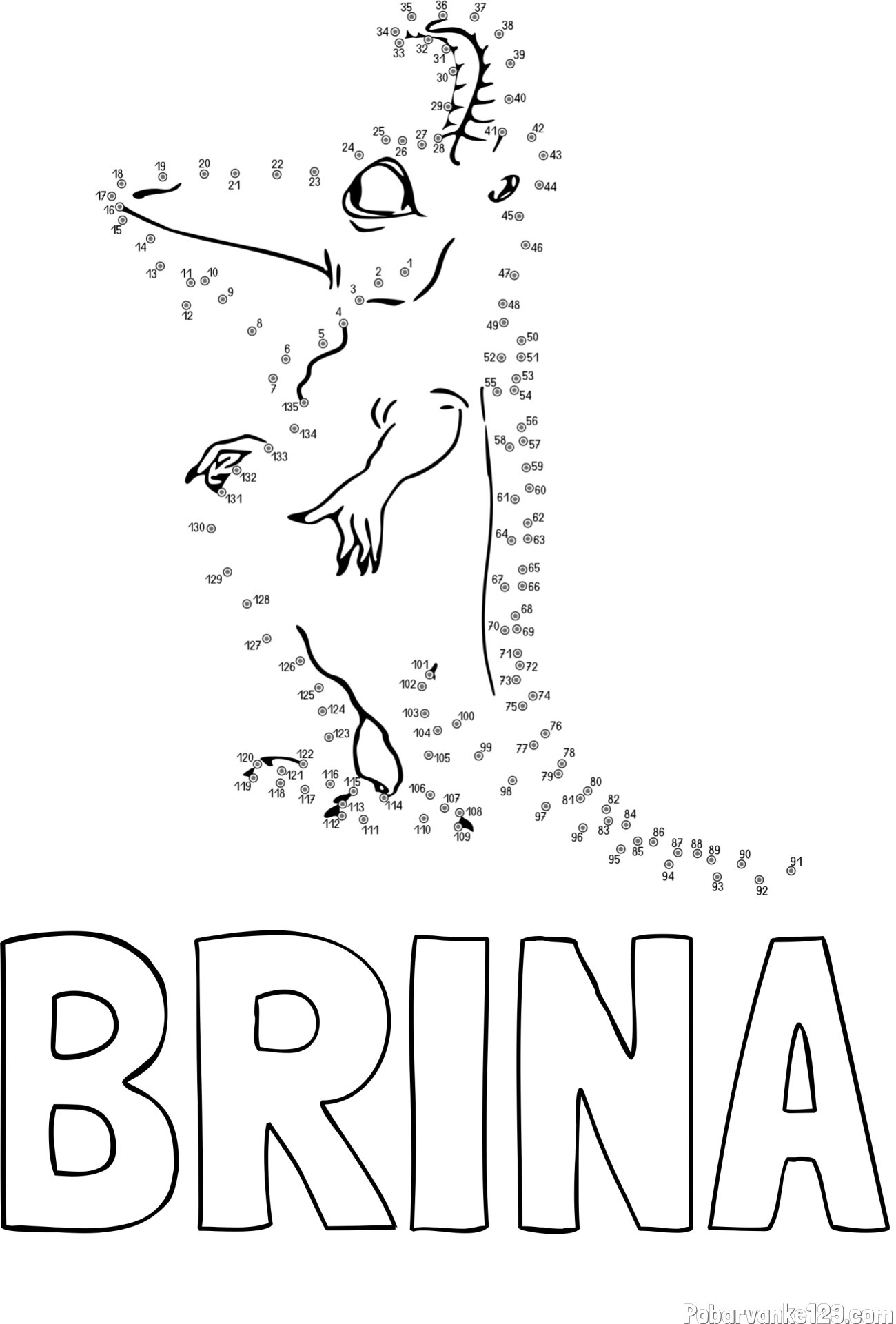 Pobarvanka imena BRINA in pobarvanka pošasti - poveži številke