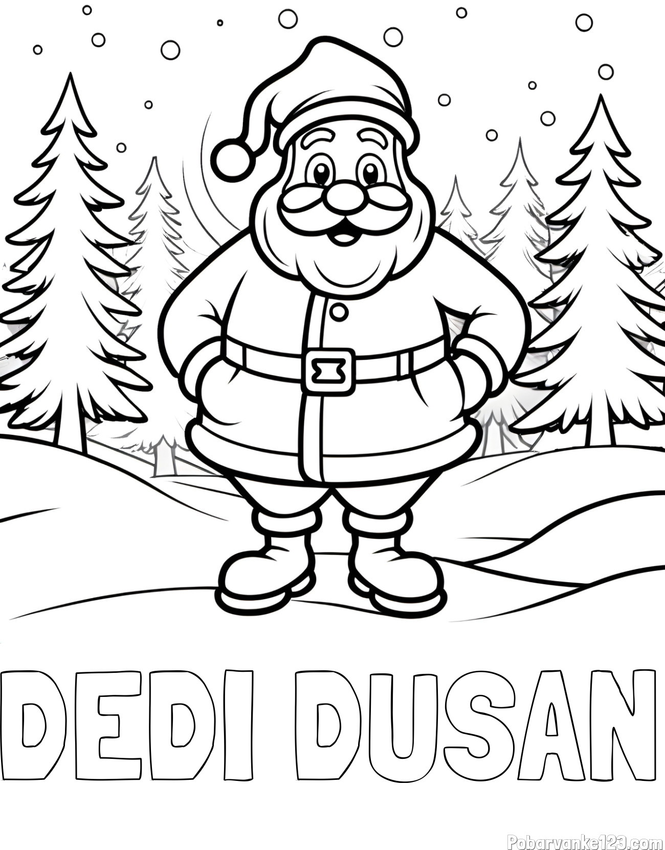 Pobarvanka imena DEDI DUŠAN in pobarvanka Božička v gozdu