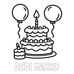Online izdelana pobarvanka - Pobarvanka imena DEDI MARKO in pobarvanka velike rojstnodnevne torte