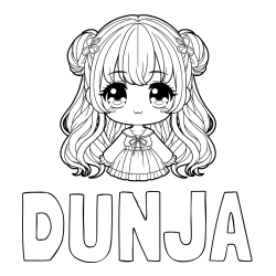 Online izdelana pobarvanka - Pobarvanka imena DUNJA in pobarvanka prikupne punčke v anime slogu