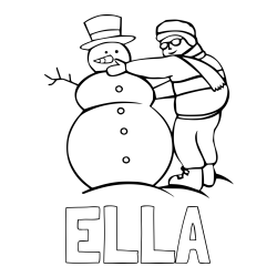 Online izdelana pobarvanka - Pobarvanka imena ELLA in pobarvanka snežaka