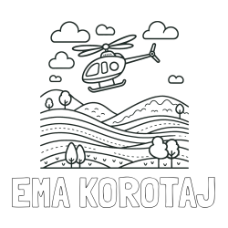 Online izdelana pobarvanka - Pobarvanka imena EMA KOROTAJ in pobarvanka helikopterja, ki leti nad pokrajino