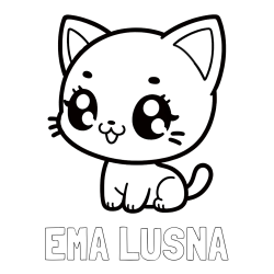 Online izdelana pobarvanka - Pobarvanka imena EMA LUŠNA in pobarvnaka ljubke muce v anime slogu