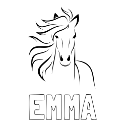 Online izdelana pobarvanka - Pobarvanka imena EMMA in lepa pobarvanka konja