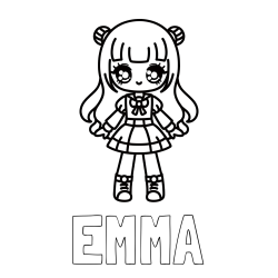 Online izdelana pobarvanka - Pobarvanka imena EMMA in otroška pobarvanka punčke v anime slogu